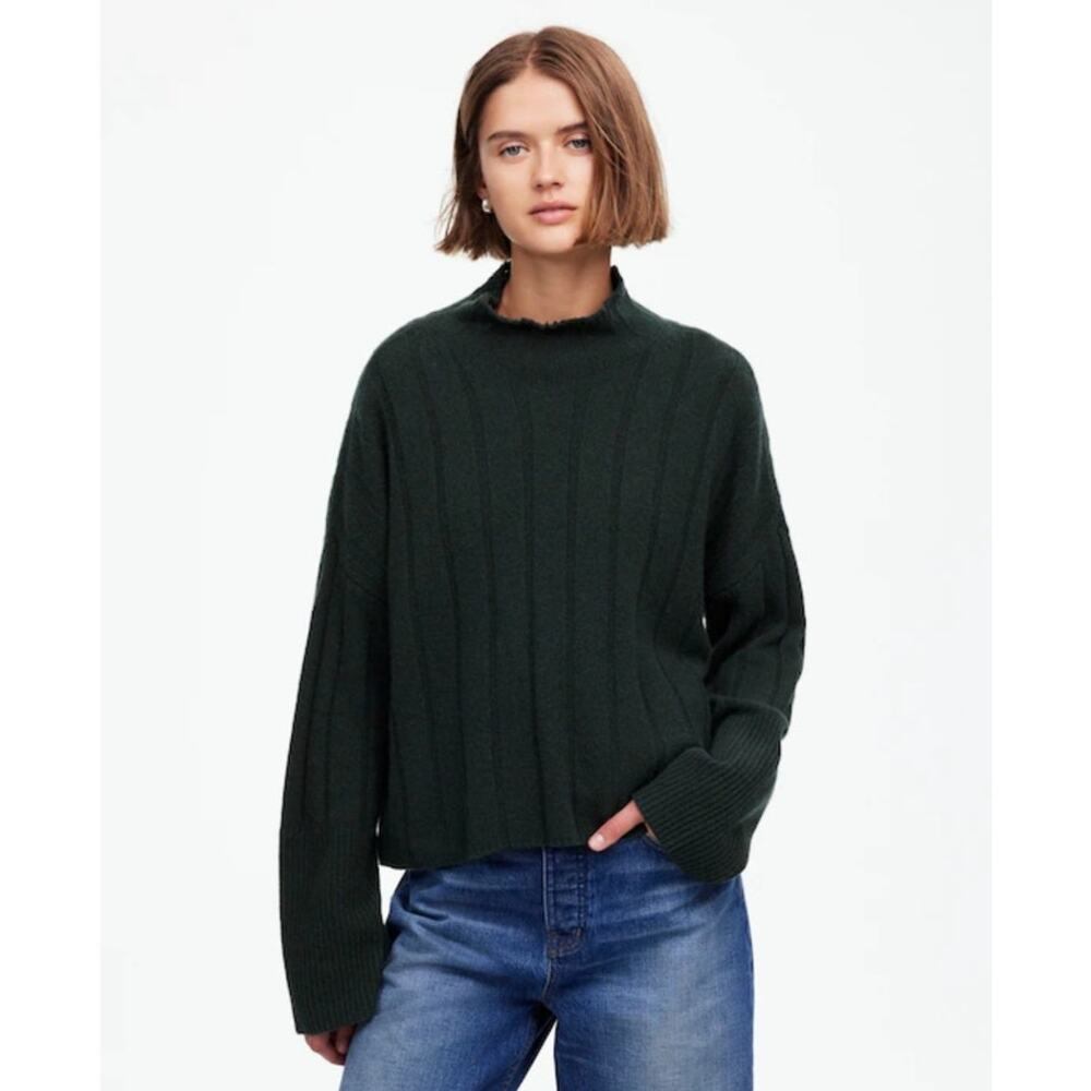 NWT Madewell Ribbed Cashmere-Wool Blend Pullover Sweater Black XXS